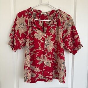 dylan Red Floral Button-Front Blouse